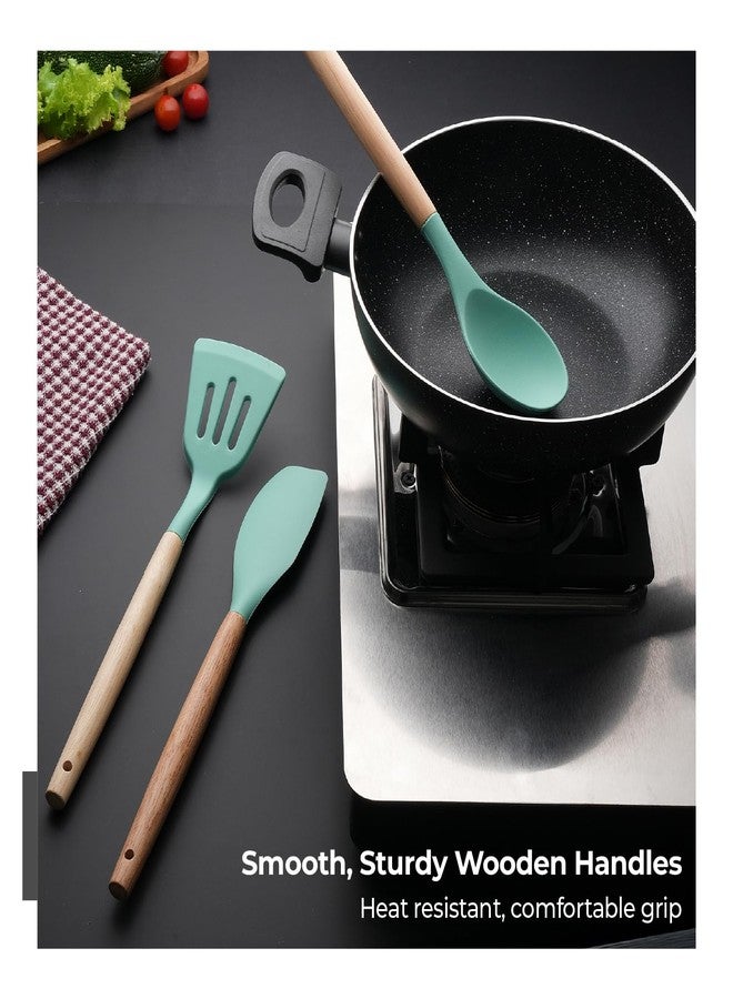 Lifelong Non-Stick Silicone Spatula Set | Set of 3-Spoon Spatulas, Slotted Turner, and Soup Ladle | Dishwasher Safe, Silicone Spatulas with Wooden Handle for Serving & Cooking | (LLCTSLW03,Green) - Image 5